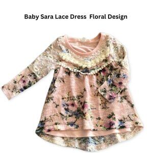 Baby Sara Lace Long Sleeve Floral Dress Pink White Girl Size 5